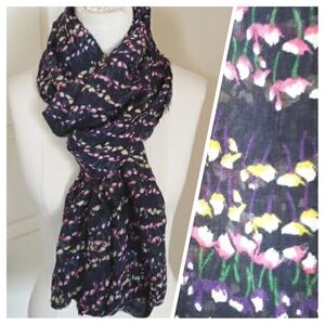 Lightweight Infinity Scarf Navy Blue Mini Flowers Pink Purple Yellow